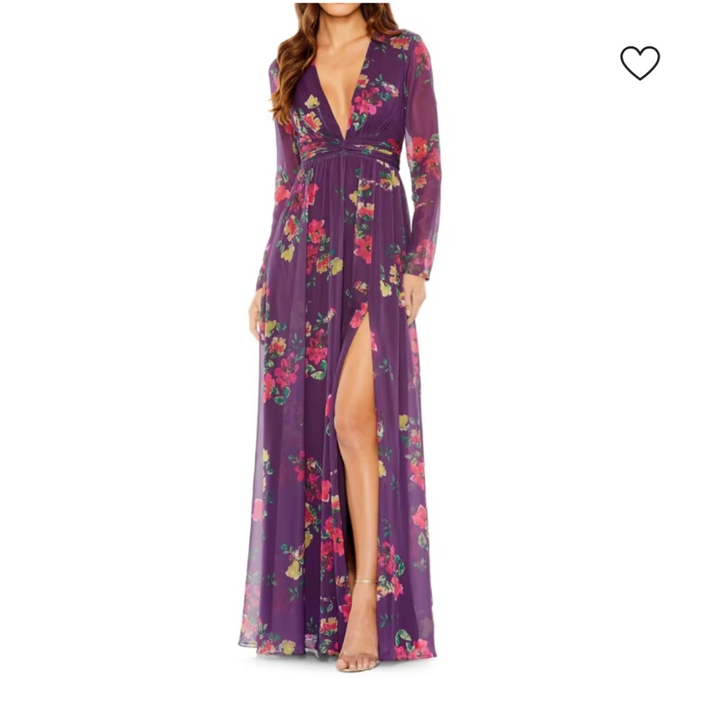 Brand New With Tags MAC DUGGAL Floral Ruched Slit Gown Size 14